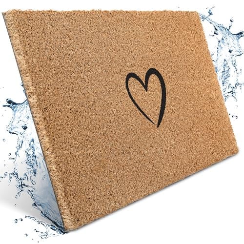 Bodenständig® Fußmatte Kokos [Wetterfest] - extrem robust - Fußabtreter außen - die Kokosmatte Fußmatte außen wetterfest. Fussmatte aussen 40x60 cm - Herz Design