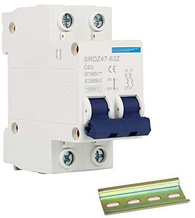 1000V 2P DC Leitungsschutzschalter, 10A 16A 20A 32A 40A 63A Isolator, SRDZ47-63Z Mini Leistungsschalter Trennschalter DIN-Schienenmontage für Solar Photovoltaik Systeme (63A)
