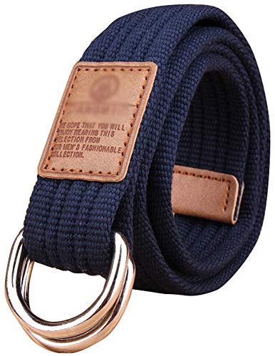 HotYou Stoffgürtel für Damen und Herren Doppel D-ringe Leinwand Canvas Schnalle Gürtel,Dunkelblau,L*W：47.24 Zoll*1.33 Zoll