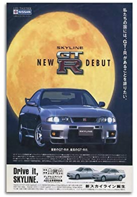 Vintage-JDM Auto-Poster für SKYLINE R33 Gtr Sportwagen-Poster, dekoratives Gemälde, Leinwand, Wand und Kunstbild, modernes Familien-Schlafzimmer, Dekoration, 40 x 60 cm