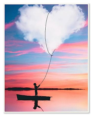 DCIDBEI 30x40CM Diamant-Painting Herz-Wolke für Erwachsene, Diamond Painting 5D Liebe, Schlafzimmer-Büro-Wanddekoration/Geschenk Geburtstag Party/Mosaik Kunsthandwerk - Kinder im Kanu