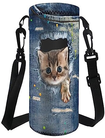 Tomeusey Cat Water Bottle Holder for Walking, Reusable Large Capacity Tote Casual Water Bottle Holder Bag with Shoulder Strap for Kids Boys Girls School Office
