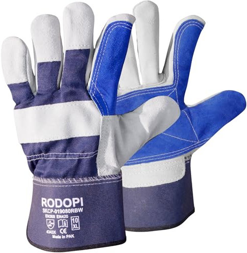 RODOPI Leder Arbeitshandschuhe Cowboy-Forester für Herren und Damen Bauhandschuhe Gr.9-10 Rindspaltleder Gartenhandschuhe dornenfest EN 388:2016 (3 Paar, 9)