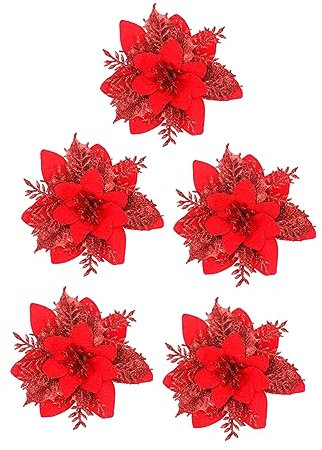 Warmhm 5st Künstliche Weihnachtsblume Weihnachtsstern Dekorationen Weihnachtskranz Stiele Kleine Weihnachtssterne Zum Basteln Weihnachtsglitzerblumen Goldpulver Blütenkopf Stoff