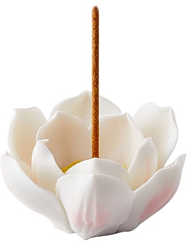 GORGECRAFT Weißer Lotus-Räucherstäbchenhalter Porzellan-Räuchergefäß Handgefertigt Heimbüro Teehaus Zen-Buddhistisches Zubehör Keramik-Stäbchenhalter Für Yoga-Studio-Dekoration 2.5 Zoll / 64 mm