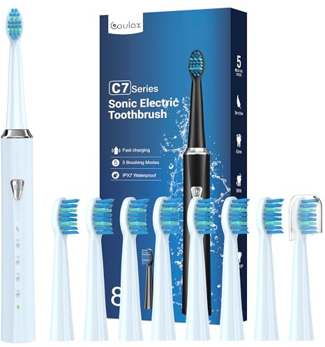 Sonic Electric Toothbrush for Adults and Kids - Rechargeable Sonic Toothbrush with 8 Brush Heads, 120 Days of Use with 3-Hour Fast Charge, 5 Modes with 2 Minutes Built in Smart Timer, Gift for Family