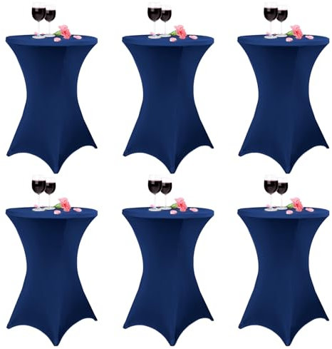 6er-Set Stretch Stehtisch Husse für Bistrotisch Ø 80-85 cm Navy blau, taillierter hoher Tisch, Cocktail-Tischdecke für Bar, Hochzeit, Cocktailparty, Bankett (Navy blau)