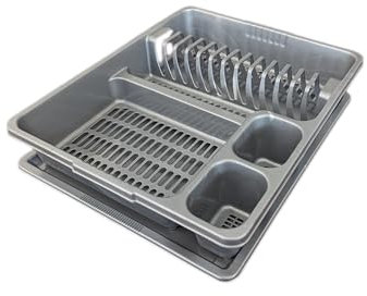 STL Escurridor de Platos de plástico con Bandeja de Goteo, Capacidad para 13 Platos, 5 Opciones de Color, Grado alimenticio, sin BPA, Organizador de Cocina (Gris)