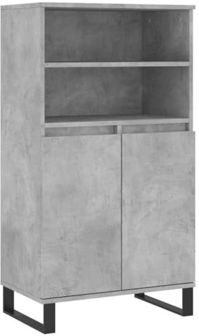 vidaXL Buffet Haut, Armoire avec 6 Compartiments et Portes, Meuble de Rangement avec Pieds Salle de Séjour, Industriel, Maison Gris Béton Bois d'Ingénierie