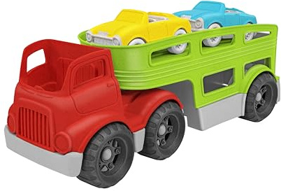 Globo for the Globe Bisarca LKW 30 cm aus Biokunststoff mit 2 Autos im Lieferumfang enthalten - Spielzeugfahrzeug für Kinder 10 Monate - Mit beweglichen Teilen - Umweltfreundlich - Globus Toys 41995