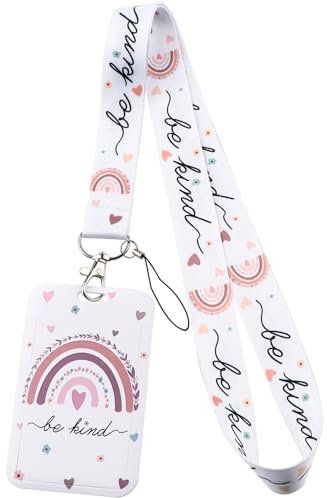 Juanooo Boho-Regenbogen-Schlüsselband, niedliches Schlüsselband für Damen, Mädchen, Lehrer, Studenten, für Ausweise, ästhetisch, adrett, Schule, Schlüsselanhänger, Ausweishalter (Kind)