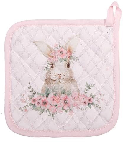 Topflappen in Pastell rosa mit Hase-Blumen Motiv