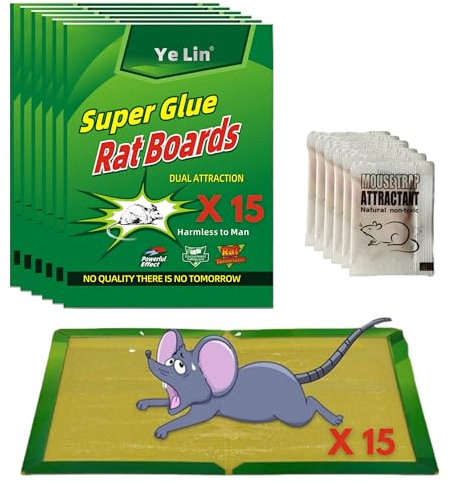 Trampas para Ratones - 15 Piezas - Incluye Atrayente - Trampas para Ratas - Placas Adhesivas - Atrapa Ratones - Placas de Pegamento Anti Ratón - Anti Roedor - Anti Plagas - No Tóxico.