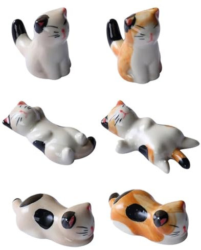 LEEQ Keramik Katze Stäbchenhalter - 6 pcs Essstäbchen Halter Keramik Katze, Stäbchen für Küche, Esstisch, Besteckaufbewahrung