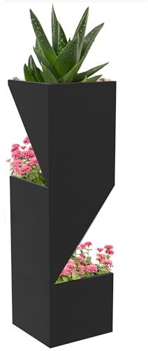 Outsunny Pot de Fleurs, Pot pour Plantes d'intérieur avec 3 Zones de Plantation, avec Trous de Drainage, pour intérieur et extérieur, en métal, 30 x 30 x 100 cm, Noir