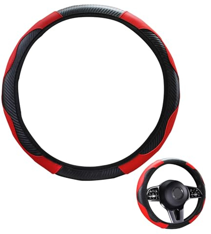 DHWEKU Lenkradbezug Rot Leder Optik | Lenkradschutz in Universal Größe 37-39 cm | Lenkradhülle für Sommer & Winter | Autozubehör Innenraum