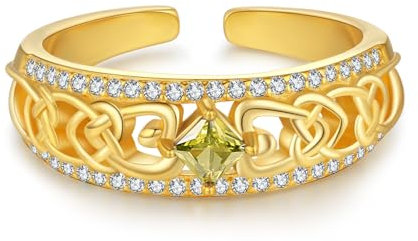 KINGWHYTE Geburtsstein Ringe 925 Sterling Silber Keltische Gold Ringe für Frauen Keltischer Schmuck Frauen Geburtstag Geschenke (August)