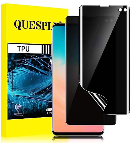 QUESPLE [2 Stück] Privacy Schutzfolie für Samsung Galaxy S10 Plus 5G, Anti-Kratzen, Anti Spähen, Fingerabdruck-ID Blasenfreie Weich TPU Displayschutzfolie für Samsung S10 Plus Anti-Spy Folie