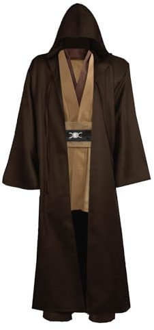 Gothden Disfraz de túnica Jedi con capucha para Halloween, cosplay, fiesta de máscaras, marrón, M