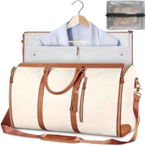 Stafeny Bolsa De Ropa para Viajes, Bolsa De Viaje Plegable, Foldable Clothing Travel Bag,Garment Bags for Clothes Travel,Portatrajes Plegable para Viajes,High Capacity Folding Suit Luggag (Beige)