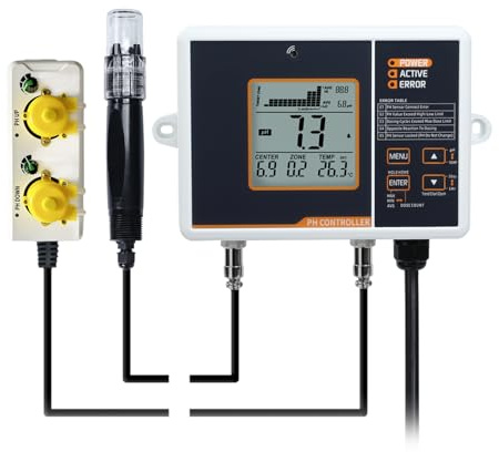 Dual Relay pH Controller with Dosing Pump Hi/Low Range Alarm Monitoring and Data Logging for Hydroponic System, Greenhouse Plant Grow, Aquarium, Aquaculture, Water System etc.