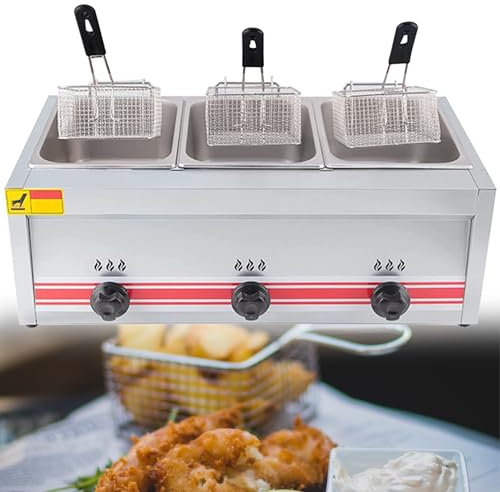 KYZTMHC Gas fryer Professional deep fryer Stainless steel deep fryers Deep fryer for restaurant & kitchen Commercial deep fryers with fryer baskets and lids(Color:30L)