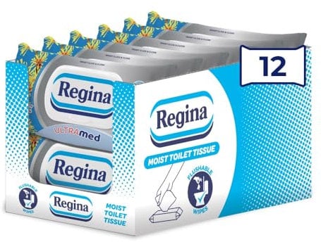 Regina Moist Toilet Tissue UltraMed – 12 Pack, Each with 42 Flushable moist toilet tissues with Panthenol Lotion & Hamamelis Extract, Gentle Care for Stressed Skin, FSC Certified