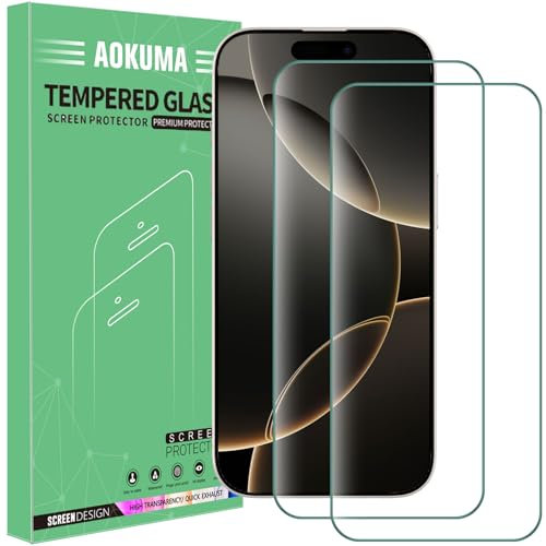 AOKUMA Tempered Glass for iPhone 17 / iPhone 17 Pro /16 Pro Screen Protector, [2 Pack] 6.3 Premium Quality Guard Film, Case Friendly, Shatterproof, Shockproof