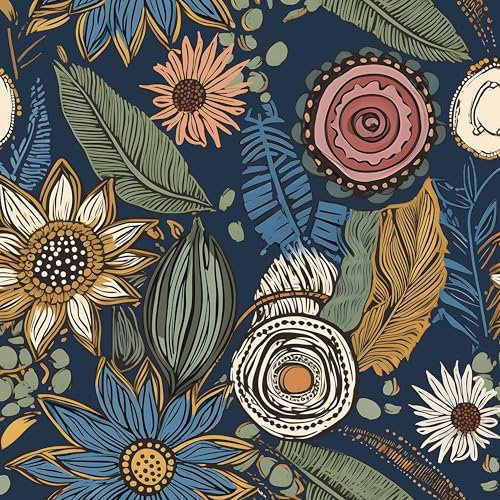 Blue Boho Wallpaper Peel and Stick,Vintage Floral Contact Paper 17.5 x 393.7, Retro Flower Paisley Botanical Wall Paper Self Adhesive Removable Waterproof for Walls Shelves Cabinet Table Decoration
