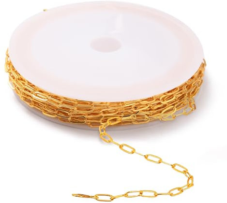 5m X 2.5mm Gliederkette Gold Gliederkette Meterware Ketten zum Basteln Metallkette Meterware DIY Büroklammerkette Schmuckherstellung Zubehör für DIY Halskette Armband Fußkettchen Bekleidungskette
