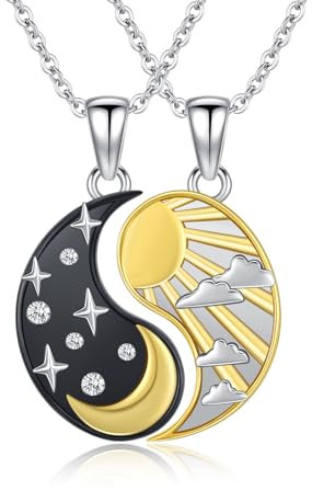 OHAYOO Partnerkette 925 Sterling Silber Ying Yang Kette Partnerketten für Sie und Ihn Freundschaftskette Silber 925 Pärchen Yin Yang Anhänger Halskette Schmuck für Damen Herren