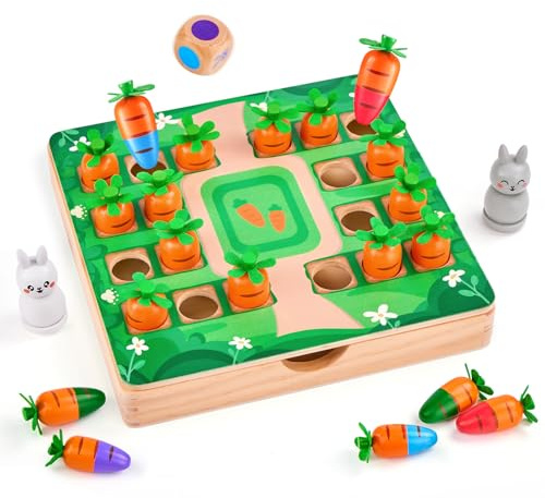 Holz Memory Spiel, Montessori Spielzeug ab 3 4 Jahre, Gedächtnis Schach, Karotten Steckspiel, Memory Schach Kinderspiele Intellektuelles Schachbrett ab 3 4 5 6 7 8 Jahre