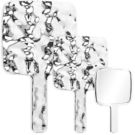 XINGYATU 3PCS Hand Held Mirror, Portable Handheld Mirror, Water Ripples Hand Mirror with Handle, Makeup Mirror, Hairdressers Compact Mirror Tool for Travel Festival Essentials (Silvery)