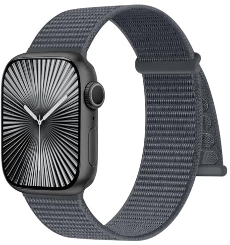 Ynitec Sport Nylon Correa Compatible con Apple Watch 41mm 40mm 38mm 42mm - Series 10, Correa suave Solo Loop Smartwatch, Pulsera para iWatch Series 10 9 8 7 6 5 4 3 2 1 SE, Azul Gris
