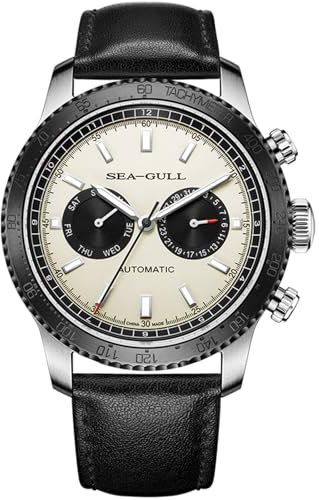 SEA-GULL Mechanische Herrenuhren, GMT Dual-Kalender, Panda-Auge, automatische Armbanduhr, Möwe ST2502, Tachymeter, leuchtend, 6177, 819.92.6177h, Armband