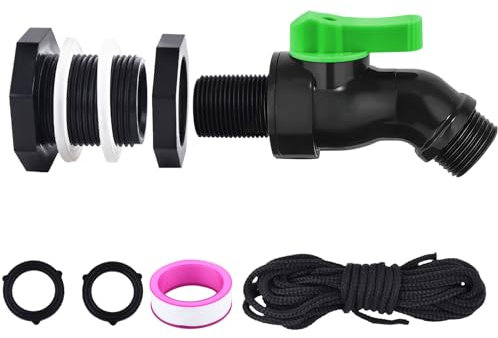 Kit de robinets de baril de pluie à haut débit avec raccord de cloison, vanne de vidange de baril de pluie pour baril d'eau de pluie, réservoirs d'eau, tambour de 190 litres, sortie 3/4 GHT