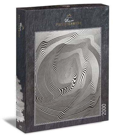 Ulmer Puzzleschmiede - 2000 Teile Impossible Puzzle Irrwitz - Schwarz-weiß-graue geometrische Linien - Nichts für Puzzle-Anfänger
