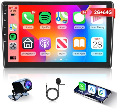 2G+64G Inalámbrico Carplay Android Radio de Coche para Citroen C5 2008-2017 10 Pulgadas Touchscreen Radio Coche 2 DIN con Android Auto GPS Navi WiFi Mirror Link Bluetooth FM/RDS/EQ/SWC Cámara Trasera