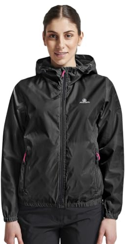 ATHL DPT. Damen moderne Regenjacke/wasserdichte Outdoorjacke winddicht faltbar mit Kapuze, Schwarz, Gr. XS