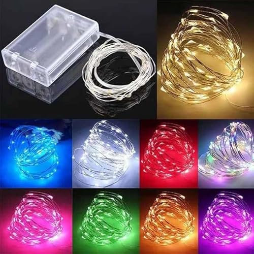 Cleiscry 1 cadena de luces LED de 2 m, 3 m, 5 m, 10 m, alambre de cobre, USB o funciona con pilas, luz de hada, para luces navideñas, bodas (luz azul (B), caja de 3 x AA 10 metros