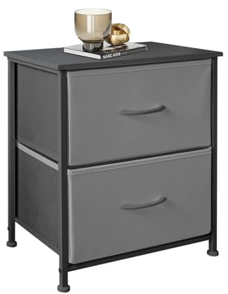 YORFULL Bedside Table Chest of Drawers with 2 Fabric Storage Drawers Bedside Cabinet with Metal Frame, Small Table for Bedroom Living Room Offices 54x30x45cm (Grey)
