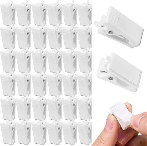 GIUSOBG Klebrige Federclips 40 Stück Fotoklammern mit Selfadhesive, Selbstklebende Wandclips Outdoor, Kleine Klammern für Fotos Aufhängen (Weiß)