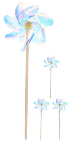 GALPADA 4 Pezzi Mulino a vento in legno giardino deterrente per uccelli Mulino a vento all'aperto decorazione della girandola del vento Gioche riflettenti girandola decorativa PVC Colorato