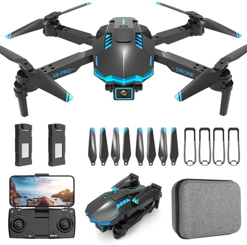 HURSVIE Dron con Camara 1080P, RC Doblable Cuadcóptero Drone para Niños y Adultos, Motor Sin Escobillas, Apagado/Aterrizaje con un Botón, Regalos y Juguetes para Cumpleaños de Chicos y Chicas (Blue)