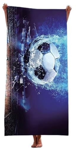GVMJHYK Personalisiert Fußball Strandtuch, Sport Strandtuch für Kinder, Schnelltrocknendes Mikrofaser Sporttuch für Kinder & Erwachsene