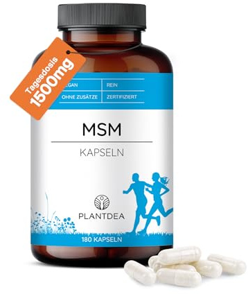 MSM Kapseln - 1500mg MSM-Pulver in nur 3 Kapseln täglich -180 vegane Kapseln - 2 Monate Vorrat - vegan - Glutenfrei - PlantDEA
