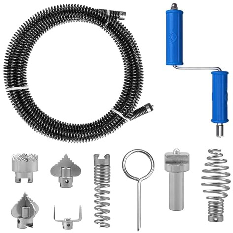 SuQurtom Rohrreinigungsspirale 12mm x 3m Abflussreiniger Spirale mit 6 Schneidköpfen, Manuelle & Elektrische Abflussreinigung, Abfluss Rohrreinigung, Stahl