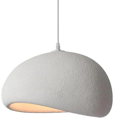 COOINJOY Wabi Sabi Pendelleuchte Weiß in Beton-Optik – Minimalistische Hängelampe mit strukturierter Oberfläche – E27 Deckenlampe für Esszimmer Schlafzimmer Wohnzimmer & Küche(D30, ohne Glühbirne)