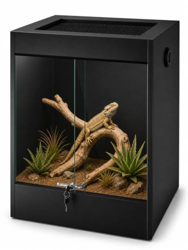 Reptilien-Terrarium, PVC, hoch, 91,4 x 61 x 45,7 cm, Bartdrachen-Tank, Frontöffnung, Reptiliengehege, Lebensraum mit gehärtetem Glas und Schiebetür für Geckos, Schlangen, Kugelpythons, Eidechsen
