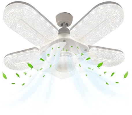 Ceiling Fan with Led Light | 6 Wind Speeds Remote Lamp,3-Color Dimmable 12in Led Ceiling Fan Light - for Kitchen Garage Shed RV Playroom Warehouse Dorm Apartment